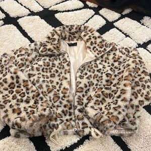 Cheetah print faux fur jacket